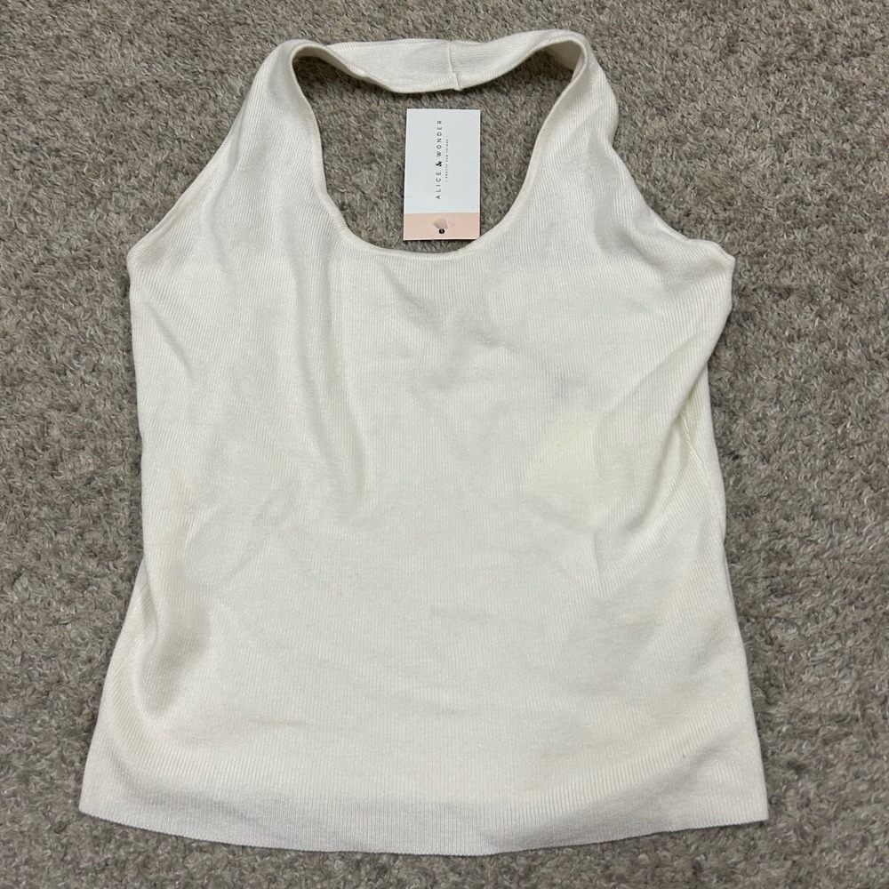 Alice and Wonder Crescent‎ Halter Top Medium White Jazzlyn Knit Scoop Neck NEW